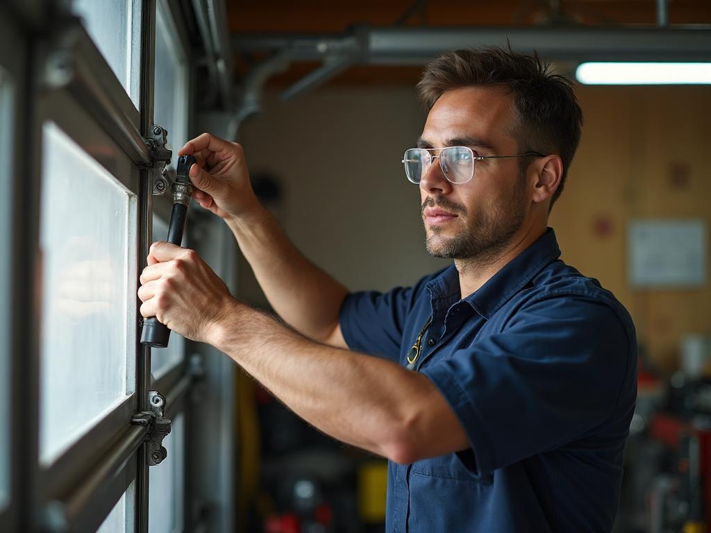 IDA certified garage door technician performing maintenance